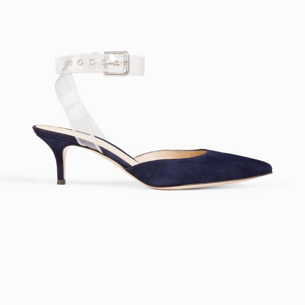 Gianvito Rossi Glyn Navy Suede Kitten Heels